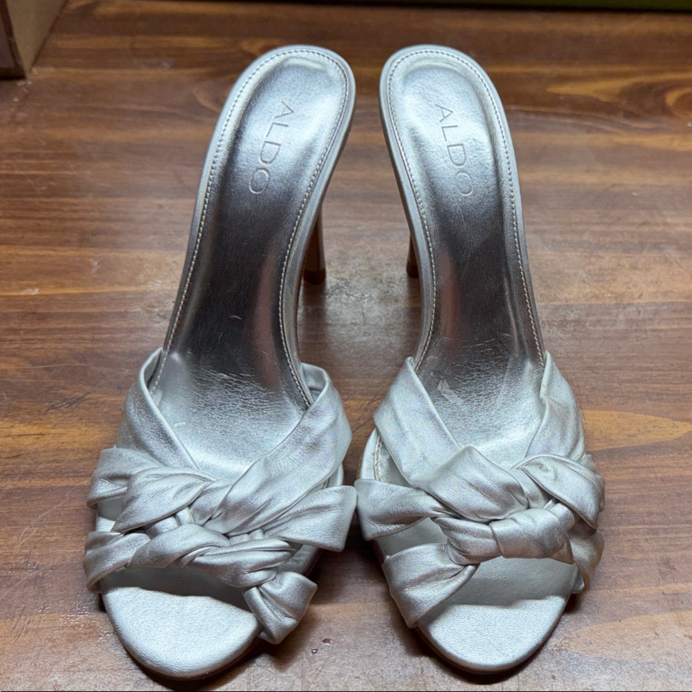 Aldo Silver Knotted Slide Heels